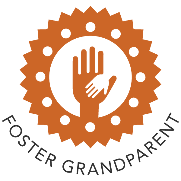 Foster Grandparent icon - hand holding a smaller hand within a gear
